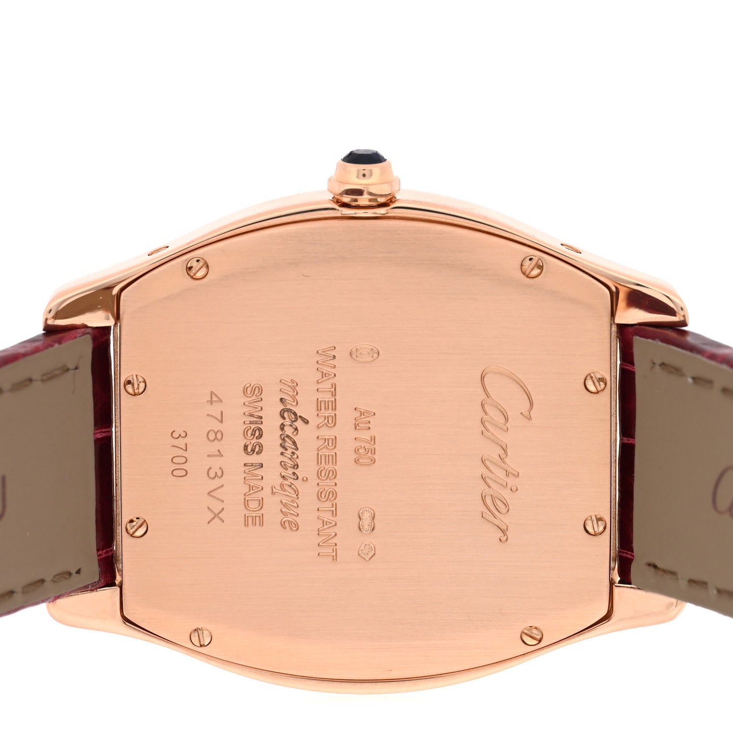 18K Pink Gold Alligator 31mm Tortue Manual Winding Watch Burgundy