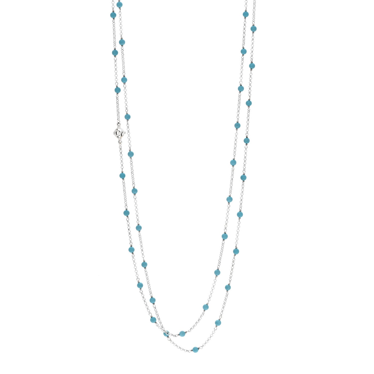 David Yurman Sterling SIlver Turquoise Long Bead Station Necklace 1 of 4