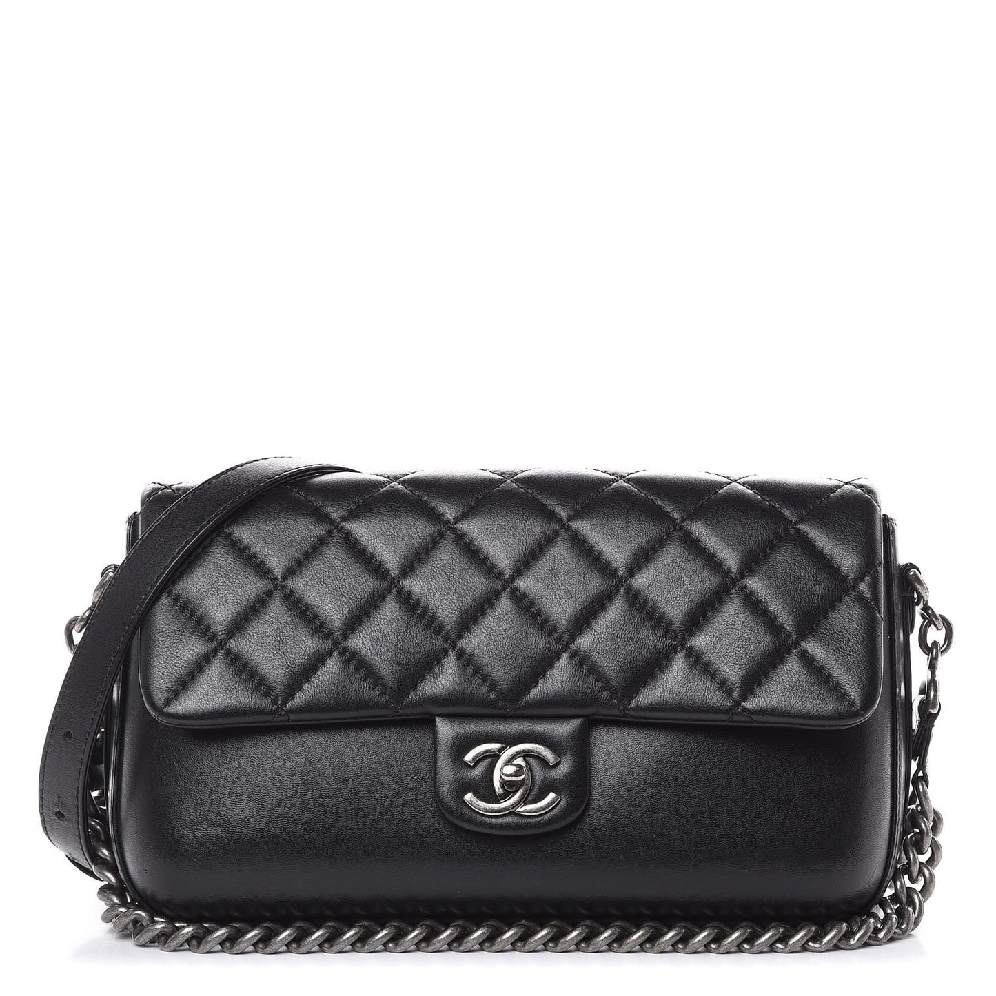 Calfskin Quilted Large Rock My Shoulder Flap Black