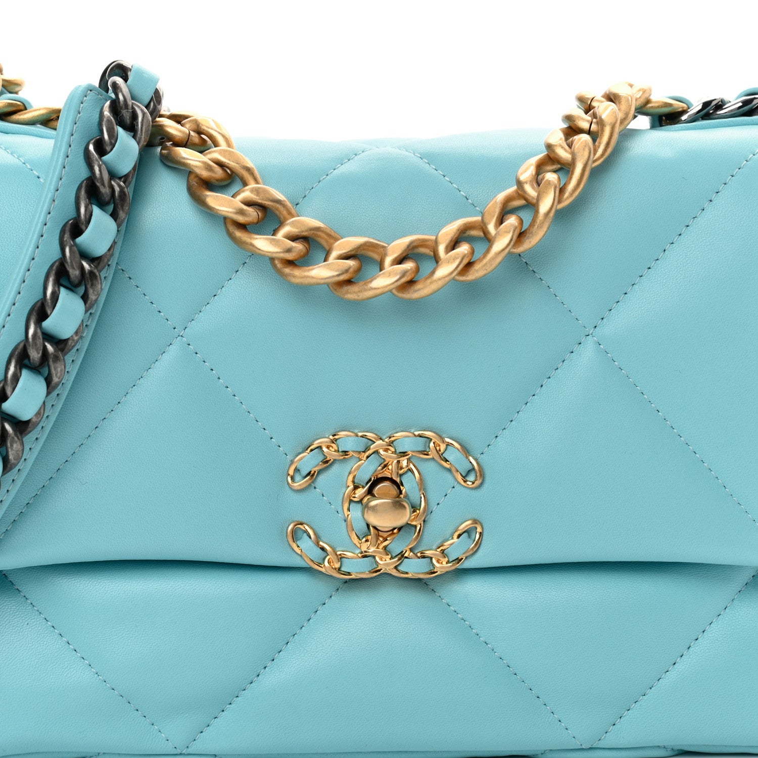 Chanel Shiny Lambskin Quilted Medium Chanel 19 Flap Light Blue 8 of 10