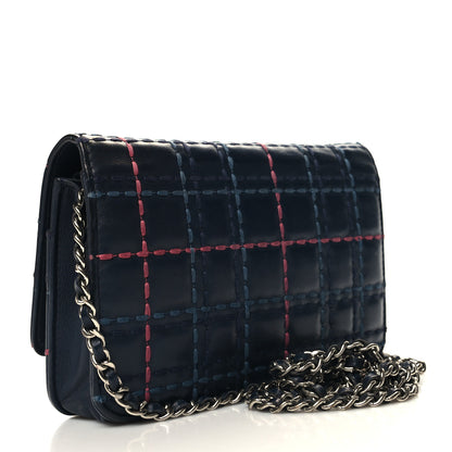 Chanel Calfskin Square Stitched Wallet On Chain WOC Blue 3 of 12