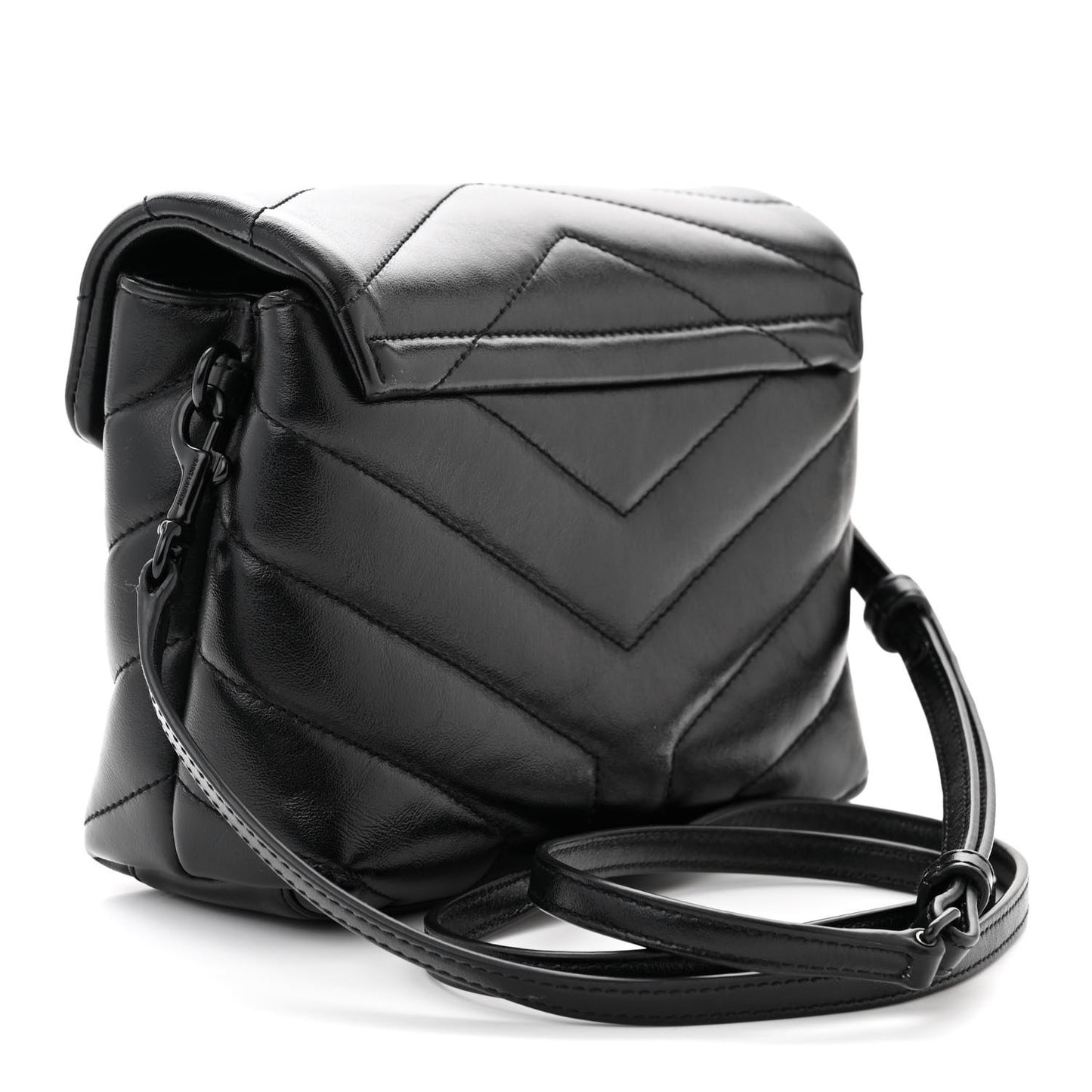 Calfskin Y Quilted Monogram Monochrome Toy Loulou Crossbody Bag Black