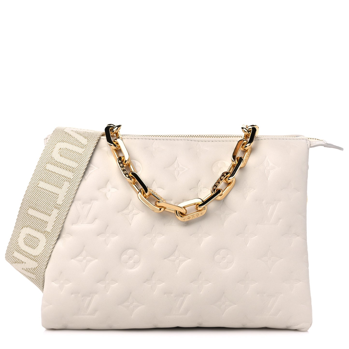 Lambskin Embossed Monogram Coussin PM Beige Cream