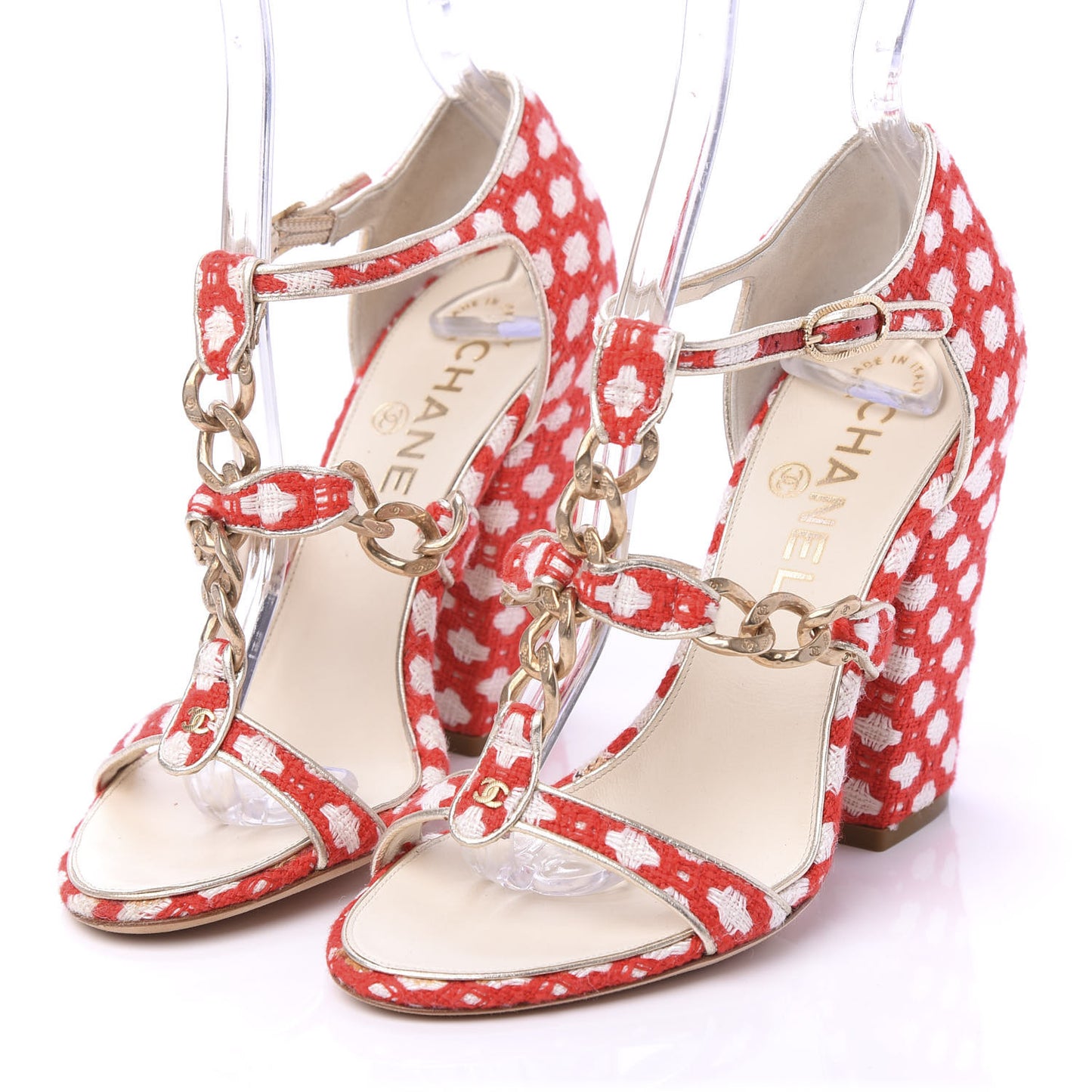 Tweed CC Chain Sandals 36 Rogue Ecru