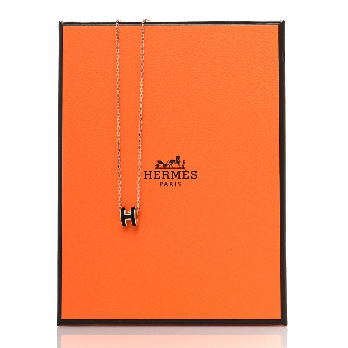 Lacquered Rose Gold Mini Pop H Pendant Necklace Black