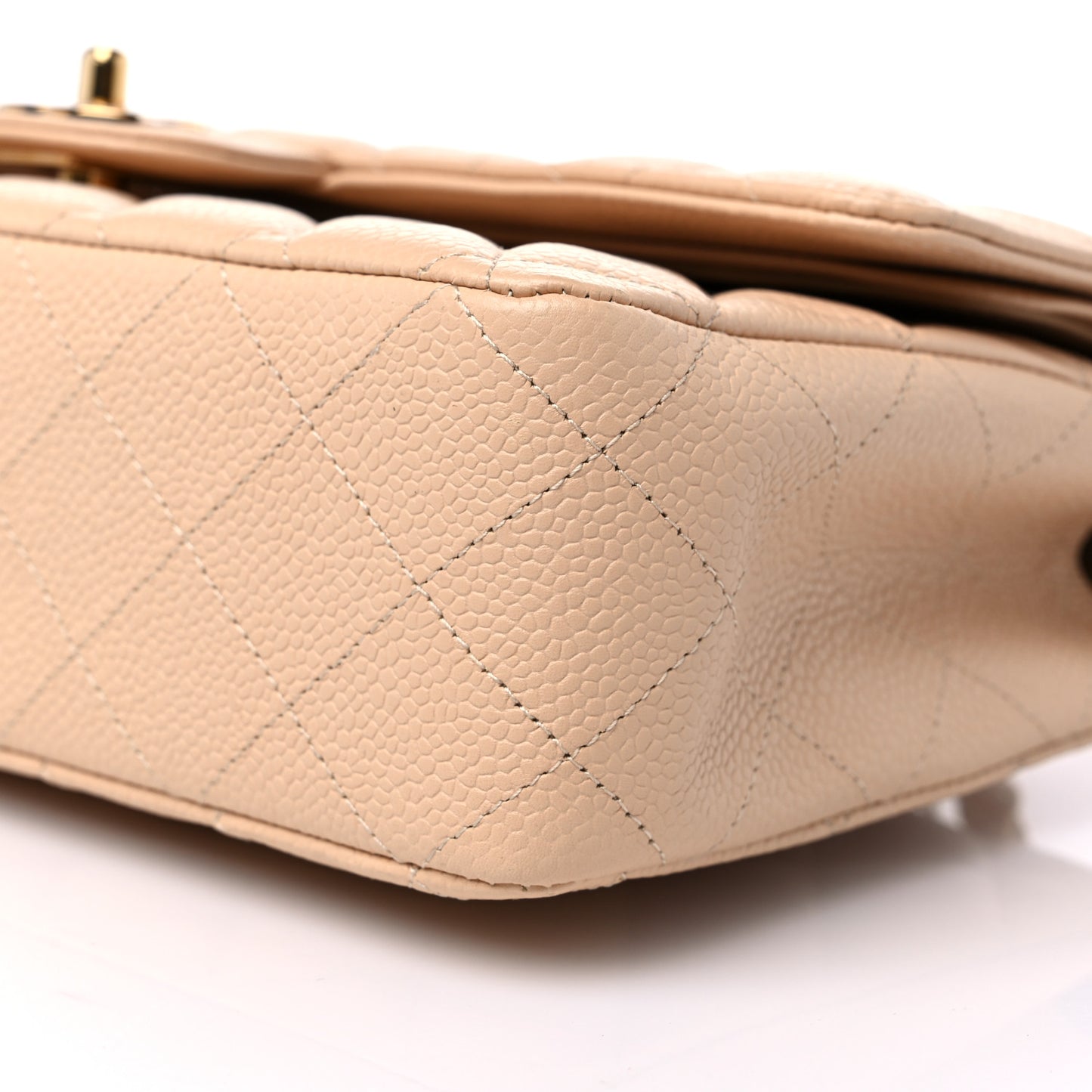 Caviar Quilted Medium Double Flap Beige