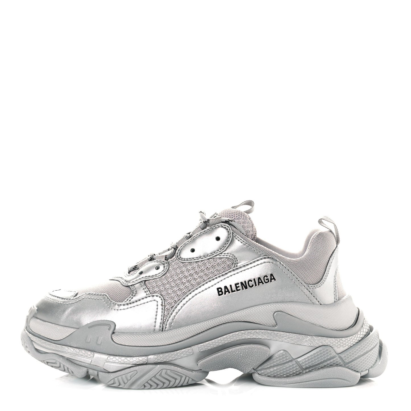 Metallic Fabric Mesh Womens Triple S Sneakers 42 Silver