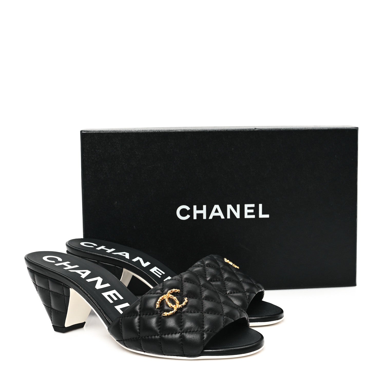Chanel Lambskin Quilted Textured CC Mules 37 Black 10 of 10