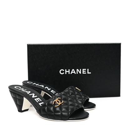 Chanel Lambskin Quilted Textured CC Mules 37 Black 10 of 10