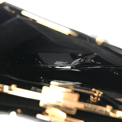 Fendi Shearling Vitello Vernice Mou Pequin Striped Medium Peekaboo Iconic Satchel Tobacco Black 5 of 11