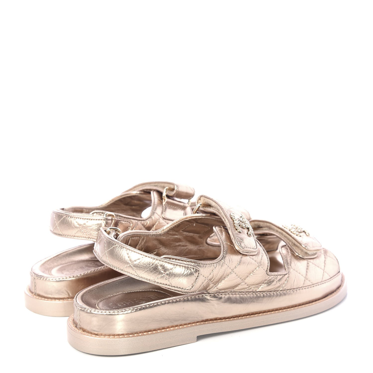 Chanel Iridescent Lambskin Velcro Dad Sandals 37.5 Light Bronze 4 of 12