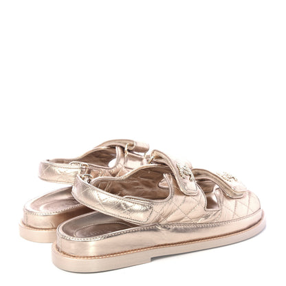 Chanel Iridescent Lambskin Velcro Dad Sandals 37.5 Light Bronze 4 of 12