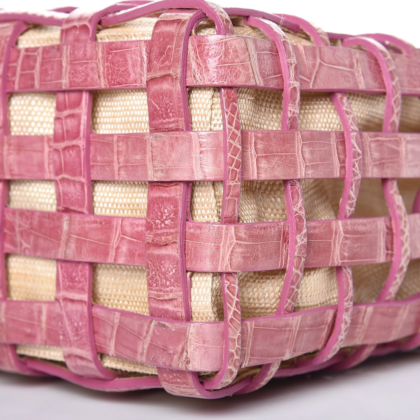 Crocodile Woven Tote Pink