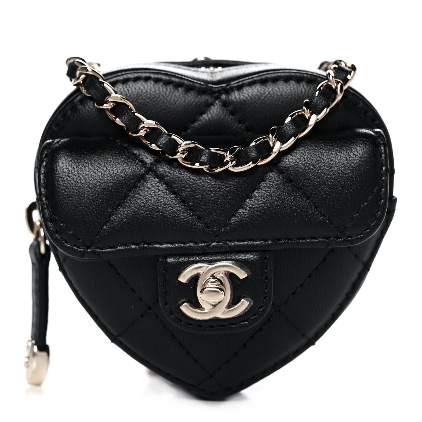 Lambskin Quilted CC In Love Heart Coin Purse With Chain Black