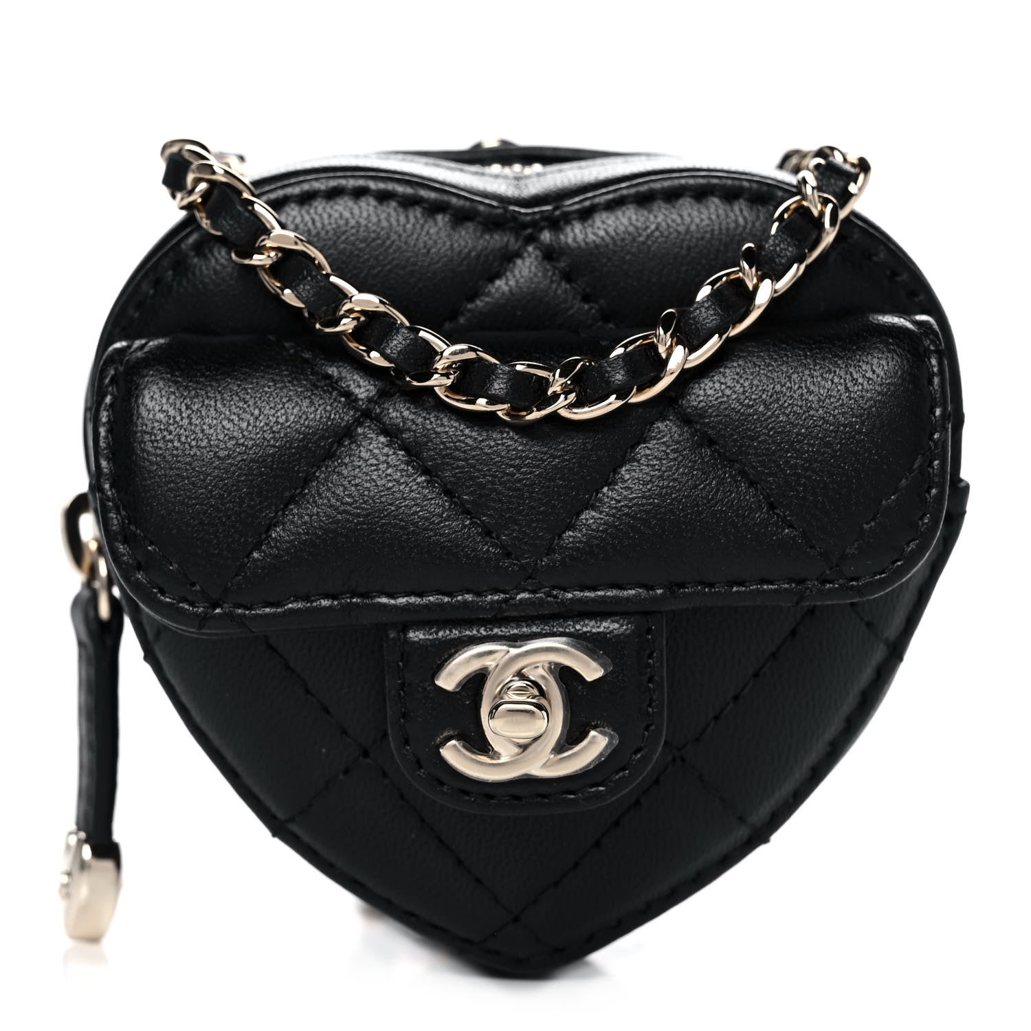 Chanel Lambskin Quilted CC In Love Heart Coin Purse With Chain Black 1 of 10