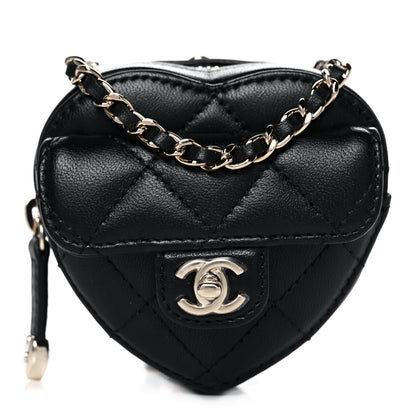 Chanel Lambskin Quilted CC In Love Heart Coin Purse With Chain Black 1 of 10
