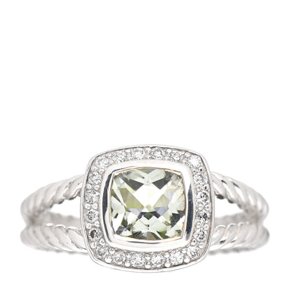 David Yurman Sterling Silver Diamond Prasiolite 7mm Petite Albion Ring 57 8 1 of 5