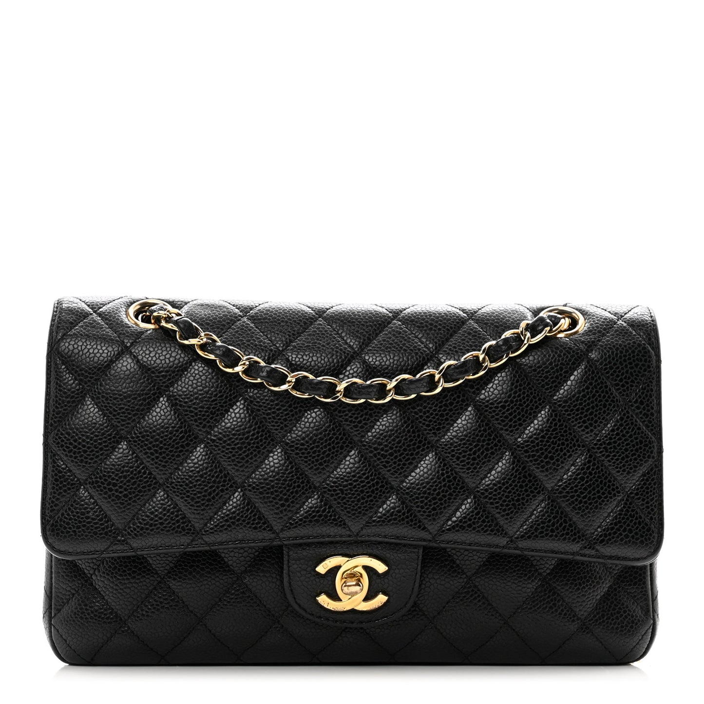 Caviar Quilted Medium Double Flap Black