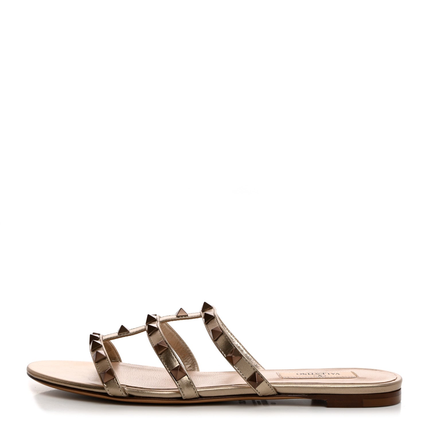 Valentino Garavani Metallic Nappa Rockstud Caged Flat Slide Sandals 37.5 Skin 1 of 8