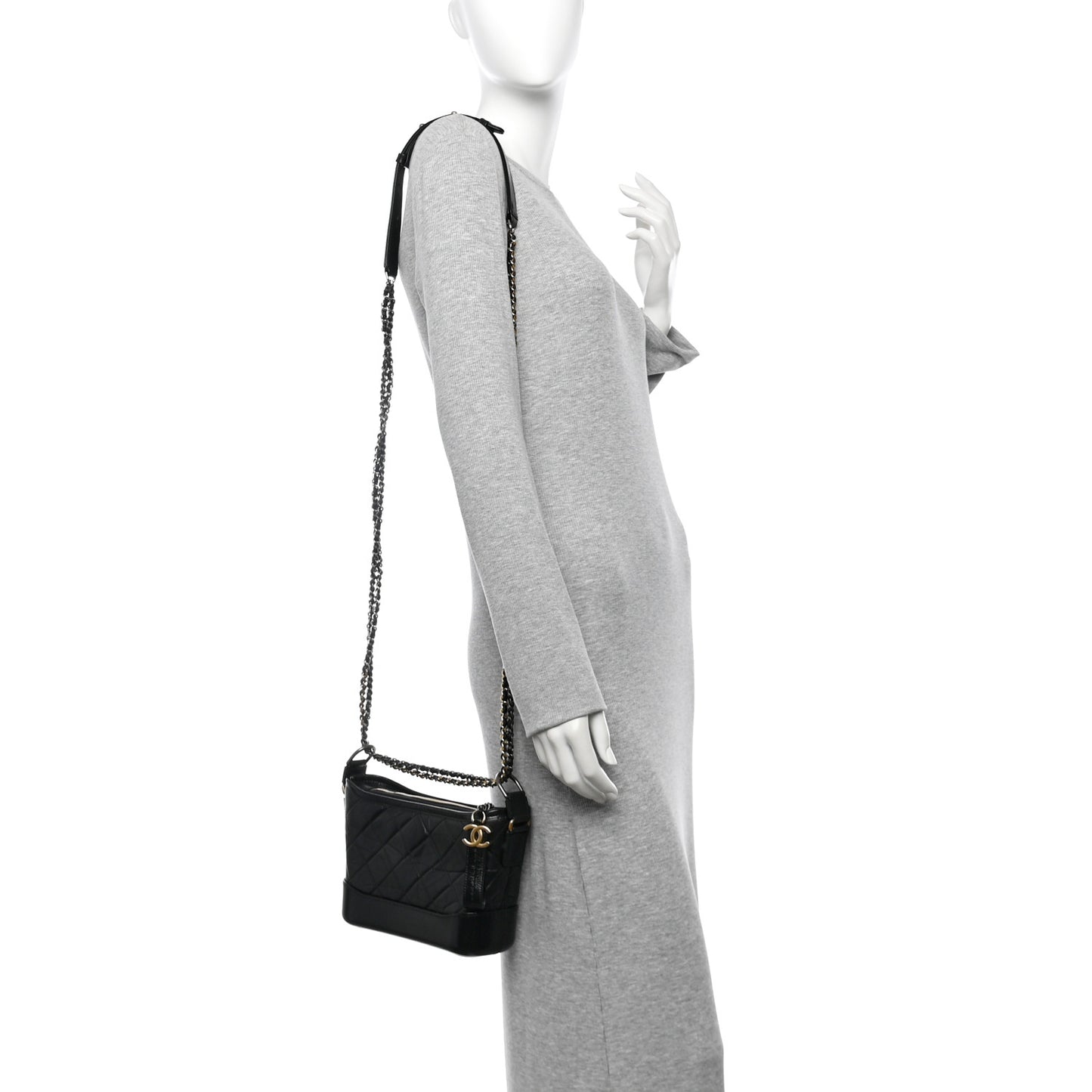 Aged Calfskin Quilted Small Gabrielle Hobo Black