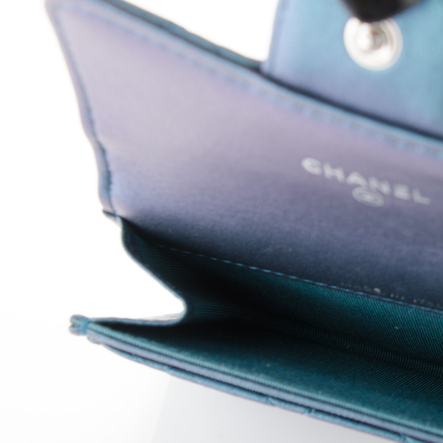 Metallic Lambskin Quilted Flap Card Holder Turquoise