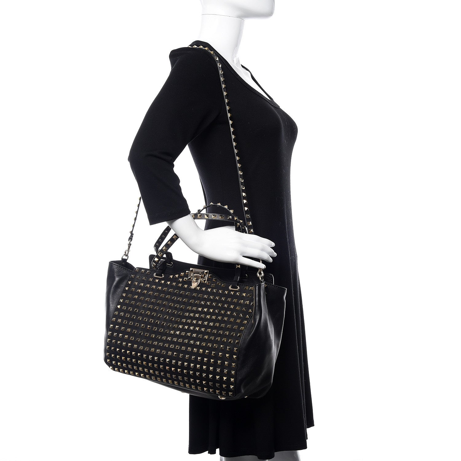 Valentino Garavani Vitello Medium Rockstud All Over Tote Black 2 of 11