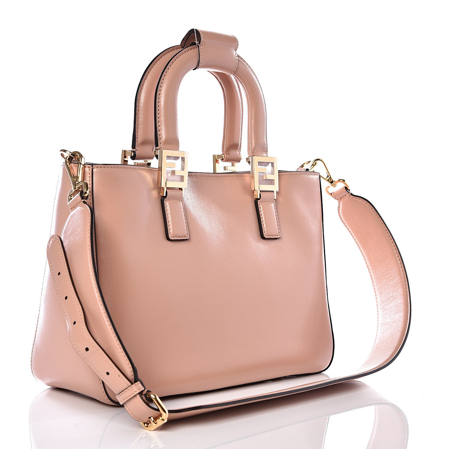 Fendi Vitello Glacier Small FF Tote Rosa Bourbon 2 of 10