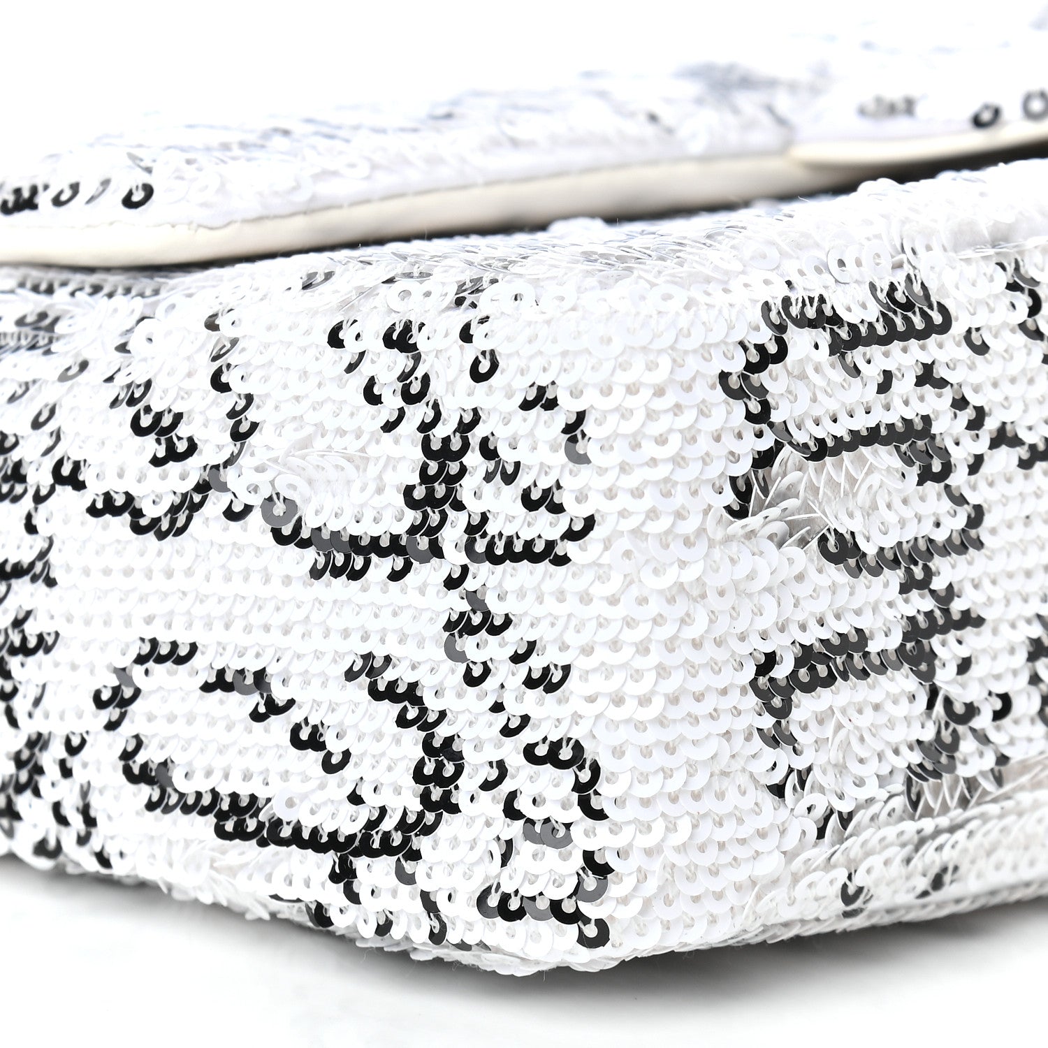 Chanel Sequin Logo Mini Rectangular Flap White Black 8 of 9