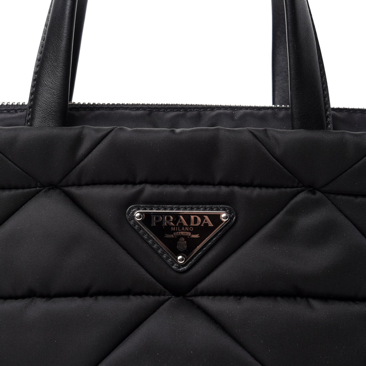 Re-Nylon Nappa Triangle Quilted Padded Double Handled Zip Pocket Tote Black