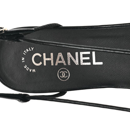 Chanel Lambskin Satin Slingback Cap Toe Bow Pumps 38.5 Black 8 of 9