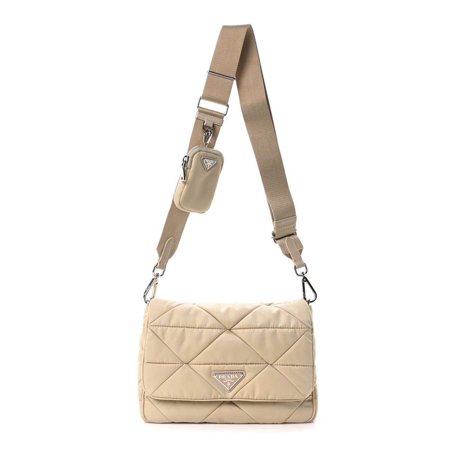 Re-Nylon Quilted Padded Flap Shoulder Bag Deserto