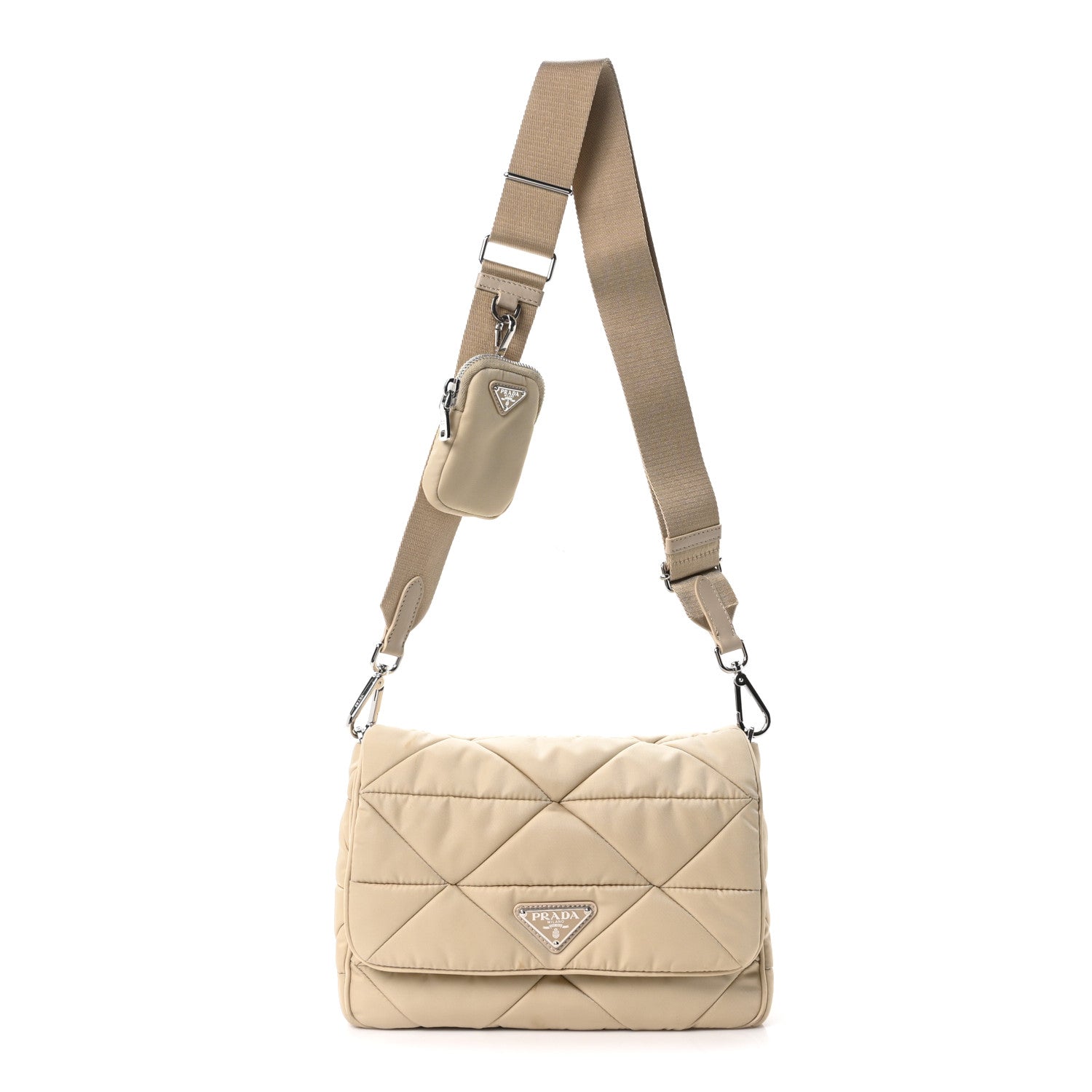 Prada Re-Nylon Quilted Padded Flap Shoulder Bag Deserto 1 of 10