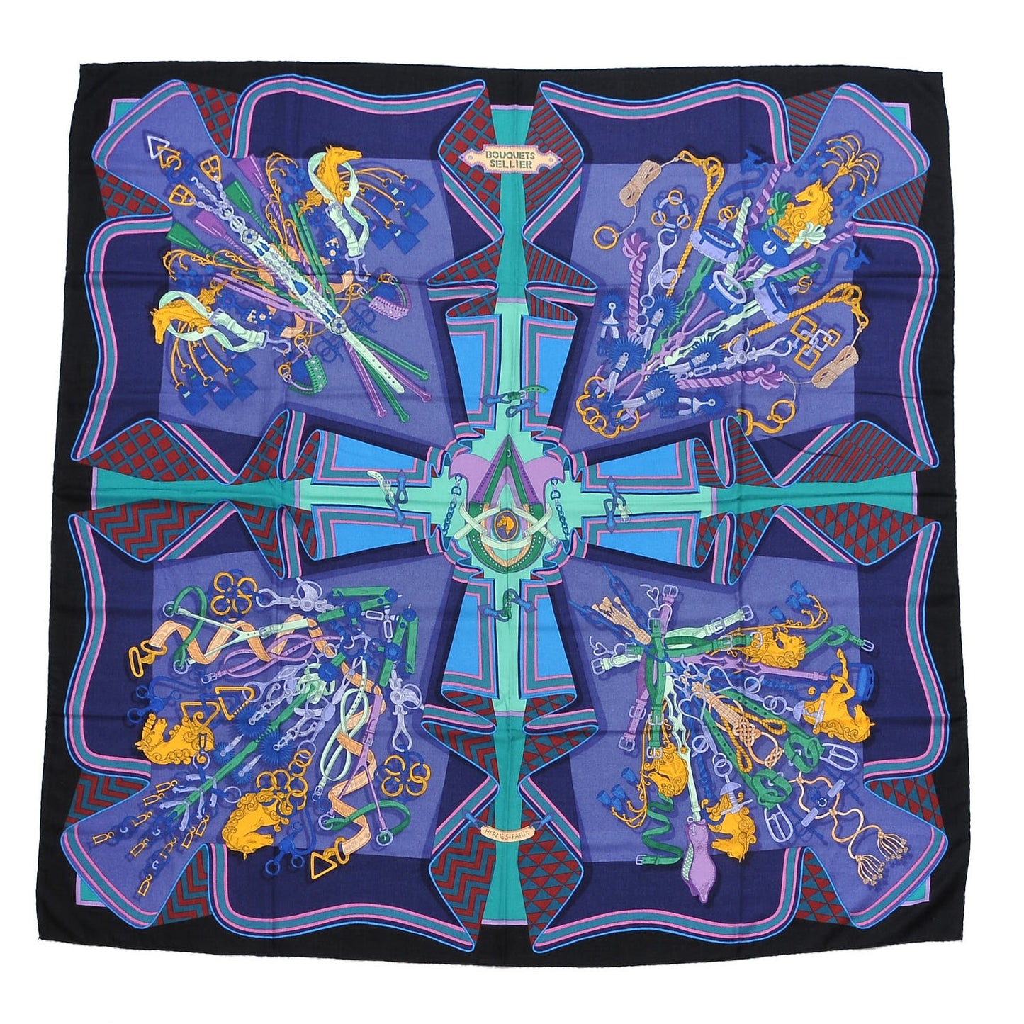 Cashmere Silk Bouquets Shawl 140 Noir Violet Vert