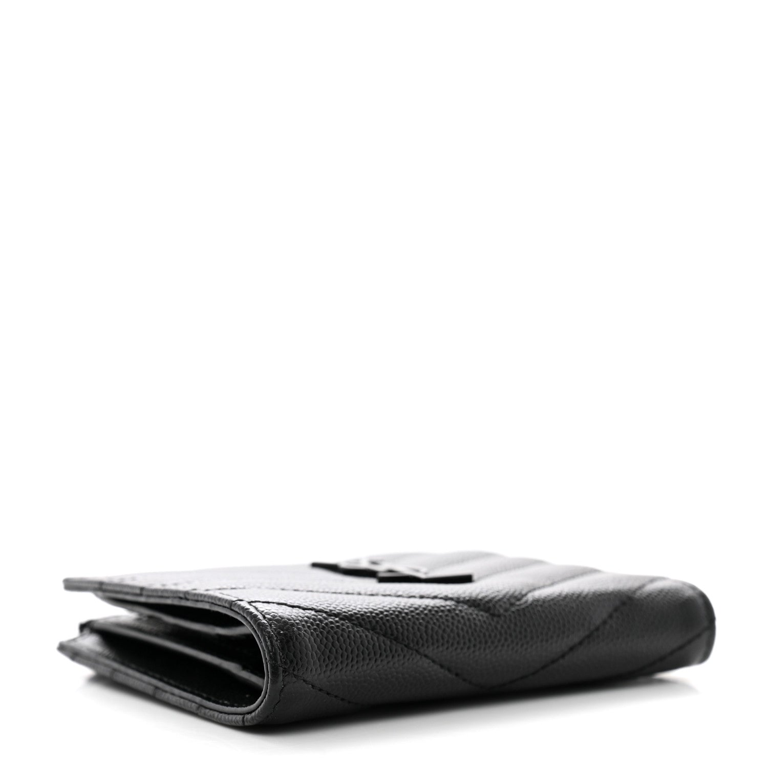 Saint Laurent Grain De Poudre Matelasse Chevron Monogram Zipped Card Case Black 4 of 8