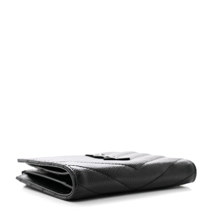 Saint Laurent Grain De Poudre Matelasse Chevron Monogram Zipped Card Case Black 4 of 8