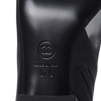 Chanel Mesh Grosgrain Camellia Short Boots 37.5 Black 6 of 8