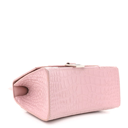 Balenciaga Shiny Calfskin Crocodile Embossed Small Hourglass Top Handle Bag Powder Pink 4 of 11