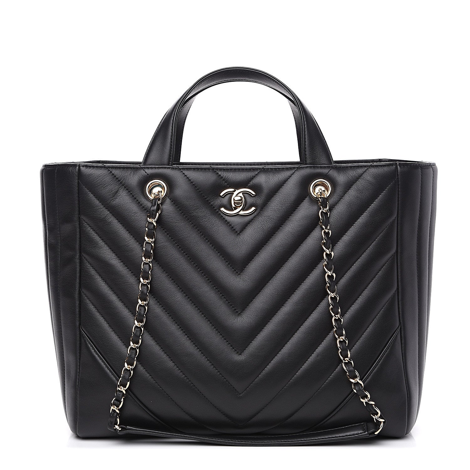 Chanel Calfskin Chevron Quilted Statement Shopping Tote Black 1 of 9