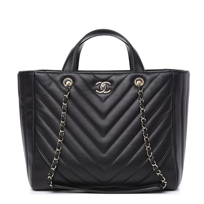 Chanel Calfskin Chevron Quilted Statement Shopping Tote Black 1 of 9