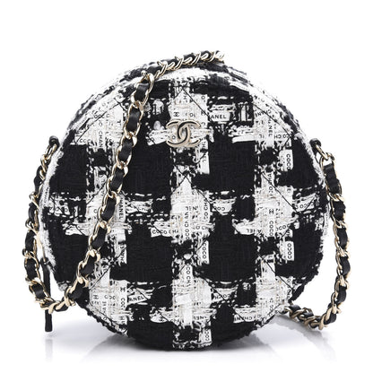 Chanel Tweed Quilted Round Clutch With Chain Black Ecru White 1 of 9