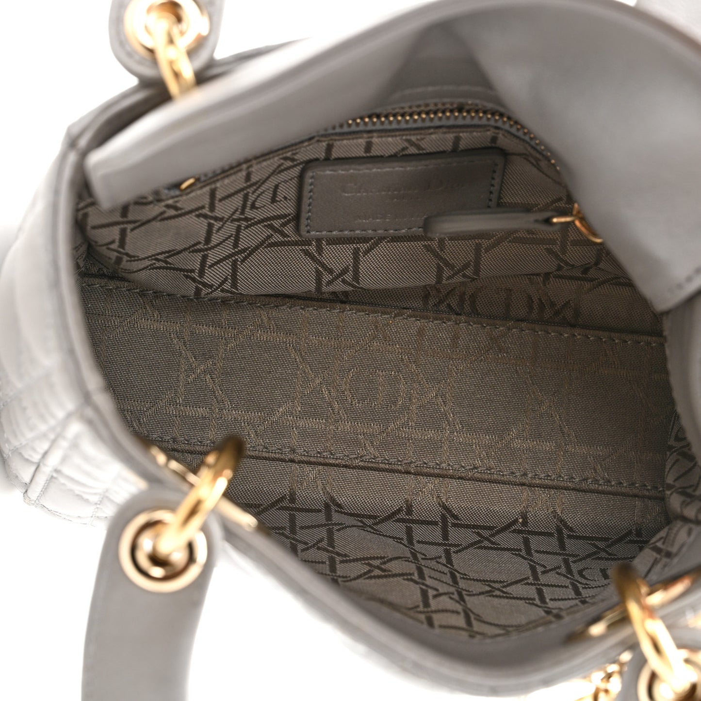 Metallic Lambskin Cannage Mini Lady Dior Grey