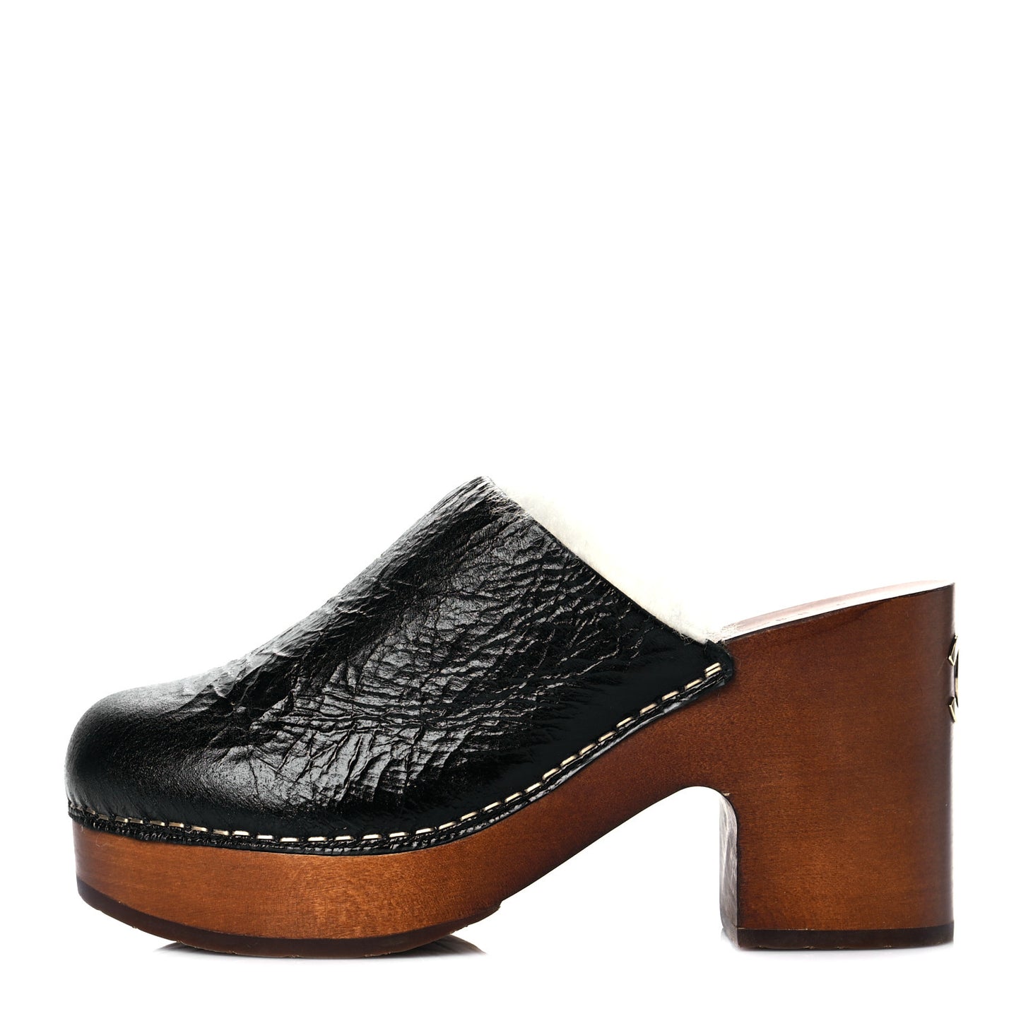 Crackled Sheepskin CC Mules 36 Black