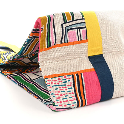 Hermes Cotton Canvas Vue Sur La Dune Beach Bag Outremer Bubble Gum Jaune D'Or 8 of 9