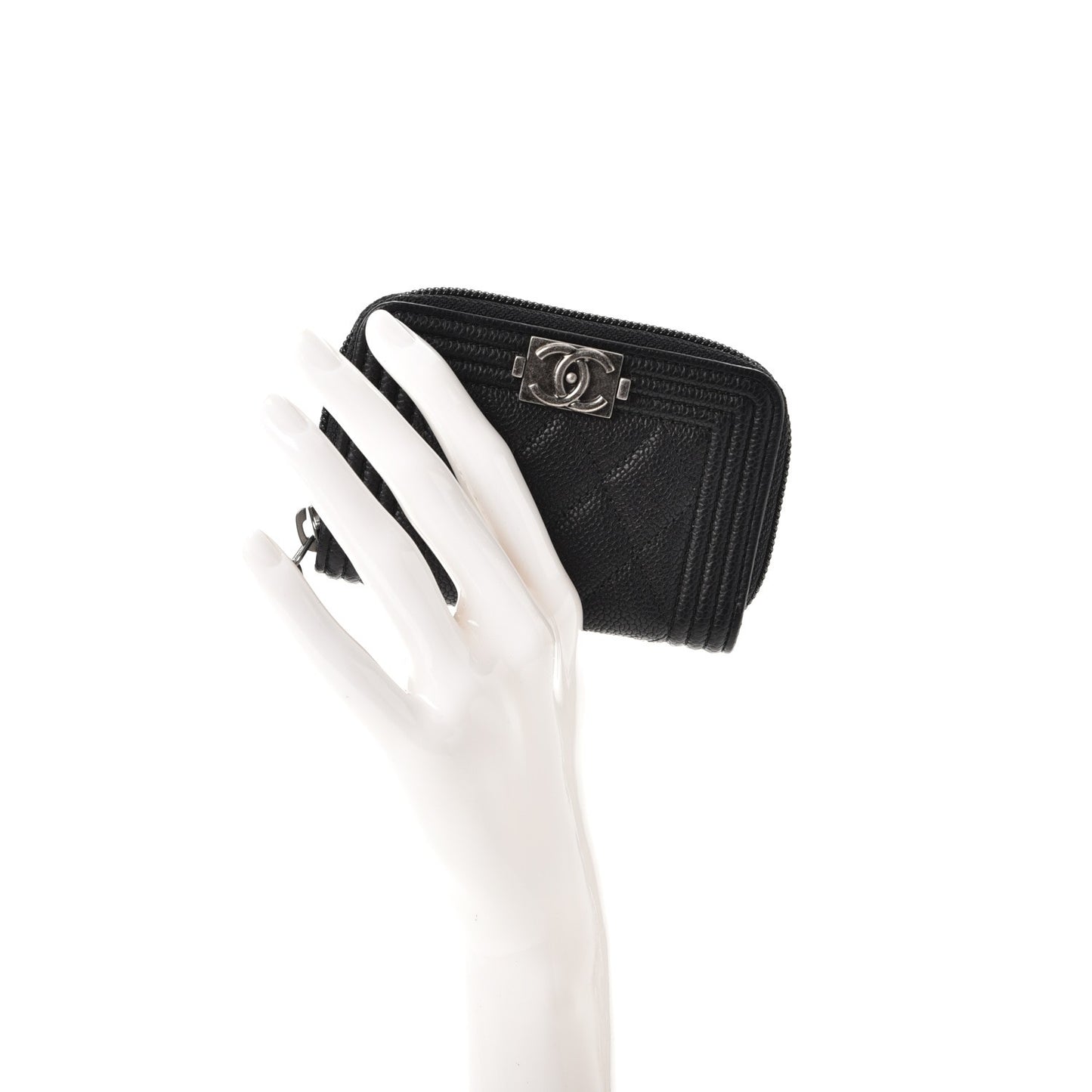 Caviar Quilted Boy Zip Around Coin Purse Wallet Black
