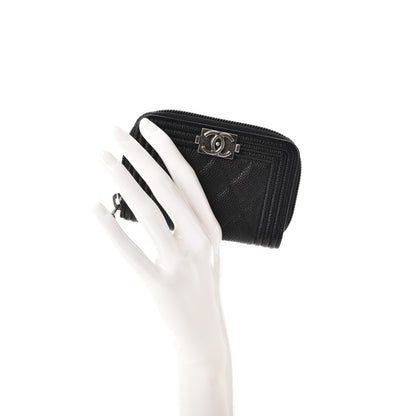 Chanel Caviar Quilted Boy Zip Around Coin Purse Wallet Black 2 of 8