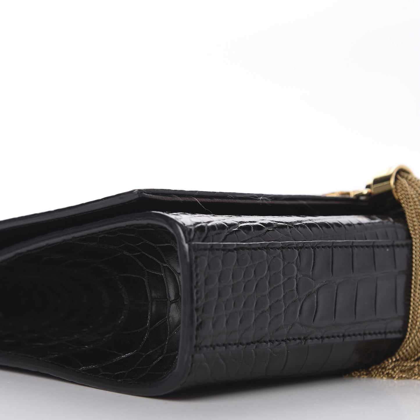 Calfskin Crocodile Embossed Medium Classic Monogram Kate Tassel Satchel Black