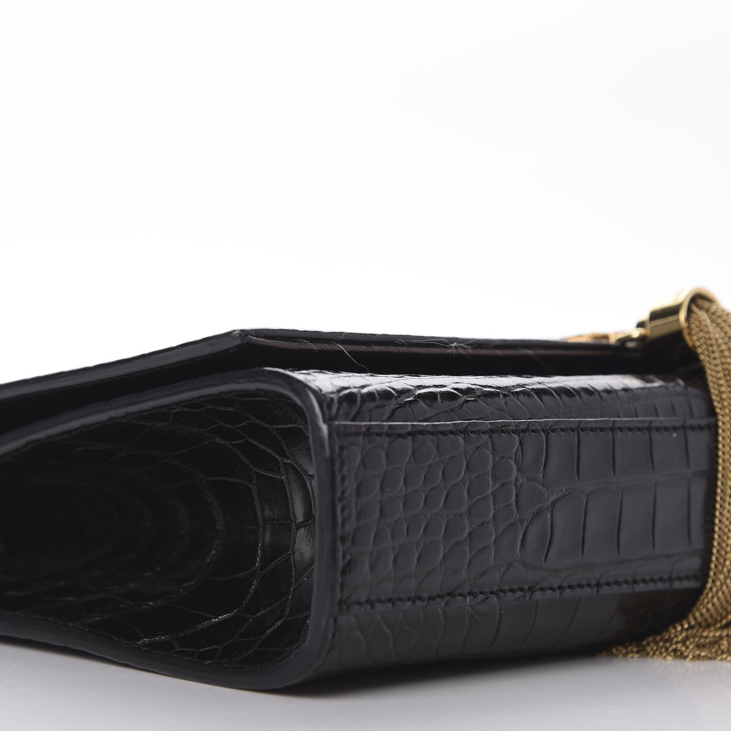 Saint Laurent Calfskin Crocodile Embossed Medium Classic Monogram Kate Tassel Satchel Black 6 of 8