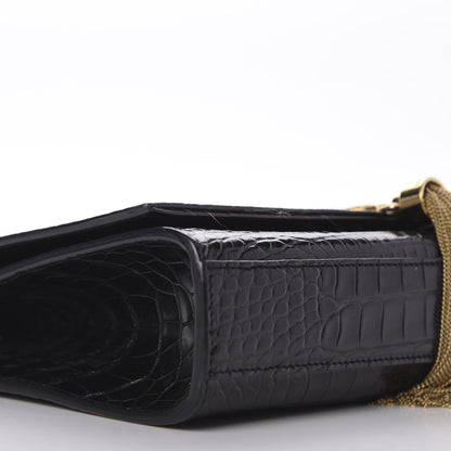 Saint Laurent Calfskin Crocodile Embossed Medium Classic Monogram Kate Tassel Satchel Black 6 of 8