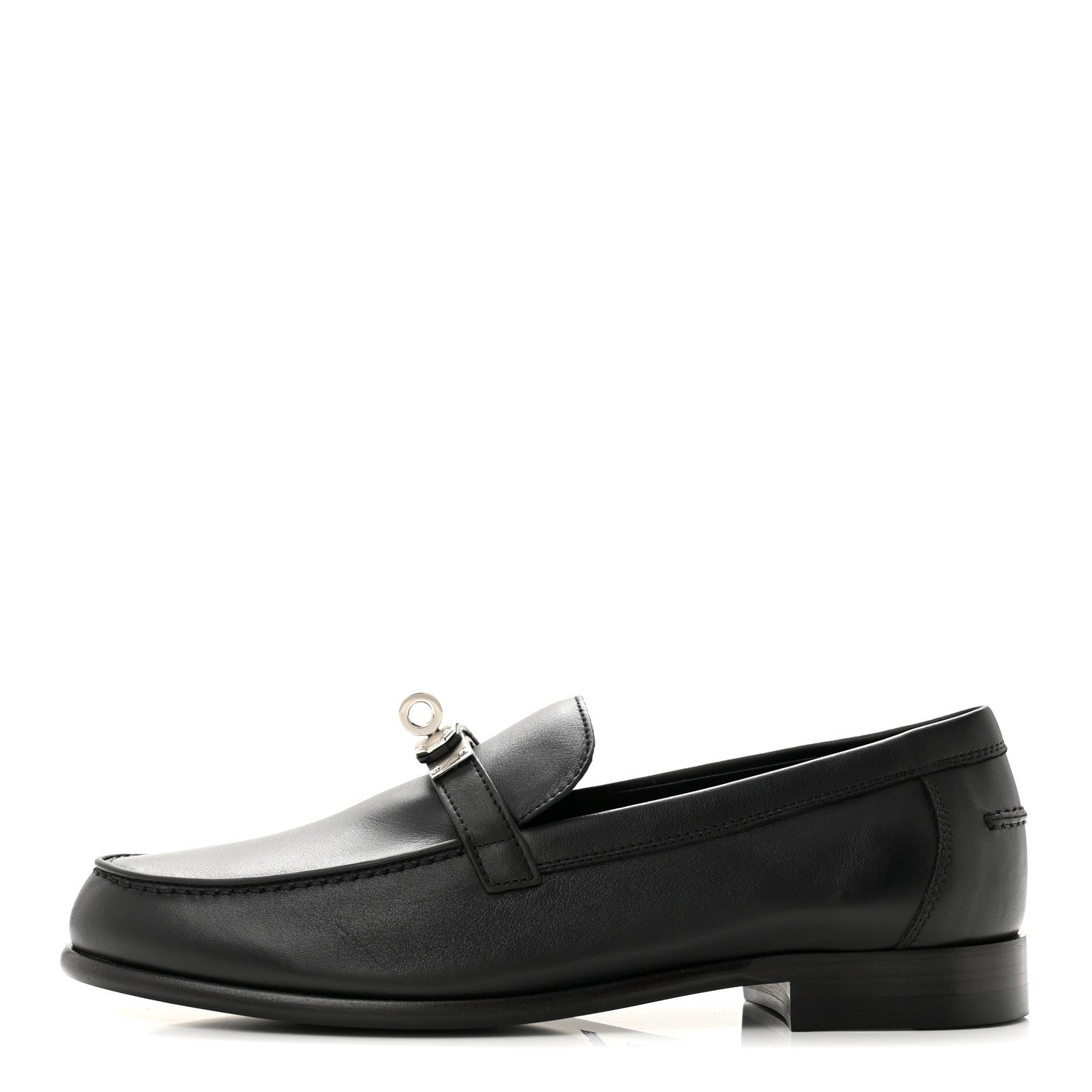 Hermes Calfskin Womens Destin Loafers 37.5 Black 1 of 10