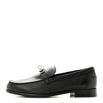 Hermes Calfskin Womens Destin Loafers 37.5 Black 1 of 10